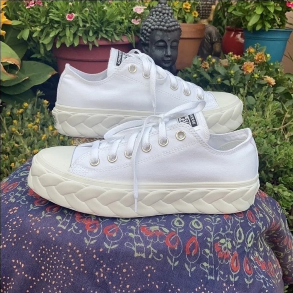 👟 New Cable Lift Converse CTAS OX Platform Braided Sole White Canvas Sneakers - Picture 15 of 15